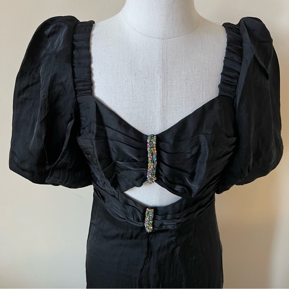 New! Sandro Falbala Embellished Cutout Black Midi Dress 17267 - Picture 5 of 16